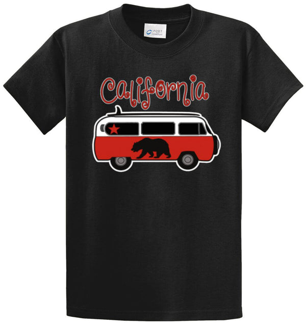 California Red Van Bus Printed Tee Shirt