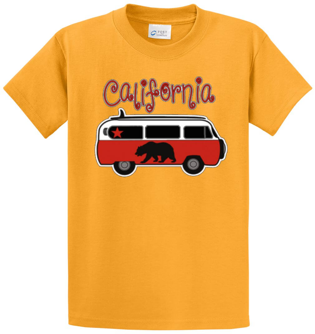 California Red Van Bus Printed Tee Shirt-1