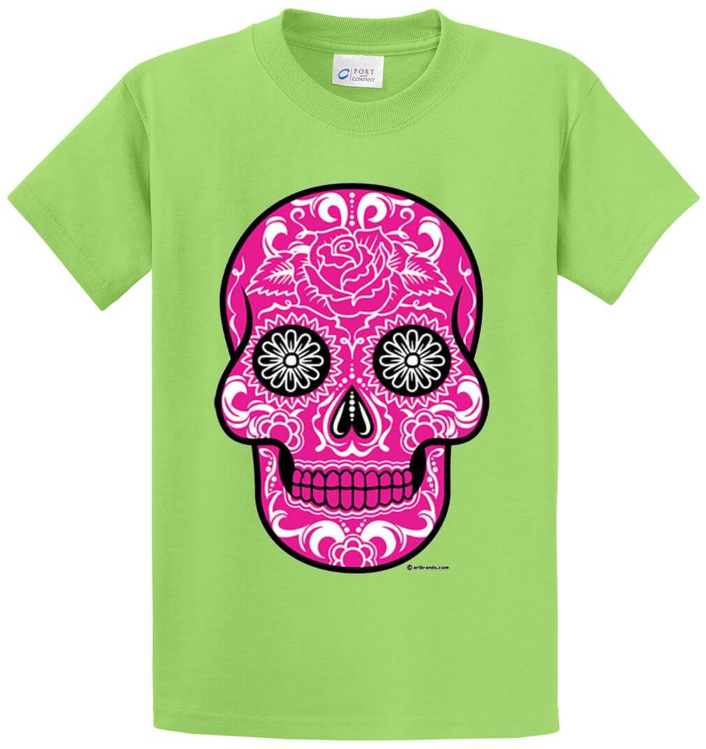 Pink Sugar Skull Printed Tee Shirt-1