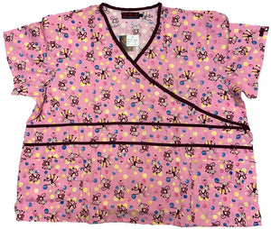 Printed Wrap Style Scrub Top With 1/2" Trim Closeout